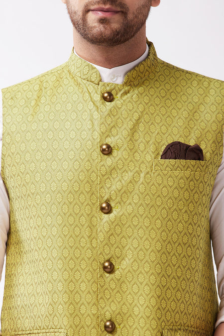 VASTRAMAY Yellow Baap Beta Ethnic Jacket Set